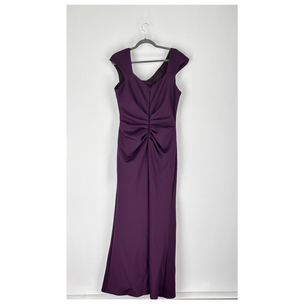 Xscape Lenore Techno Scuba Asymmetrical Neckline Maxi Dress Plum Womens Size 16 - Picture 9 of 12